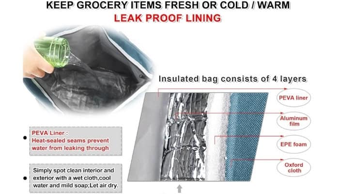 Insulated Cooler Bag Leakproof Freezer Shopping Tote for Groceries