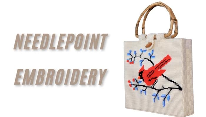 needlepoint embroidered tote bag