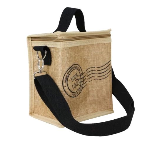 Sacs à lunch isothermes en jute avec fermeture éclair