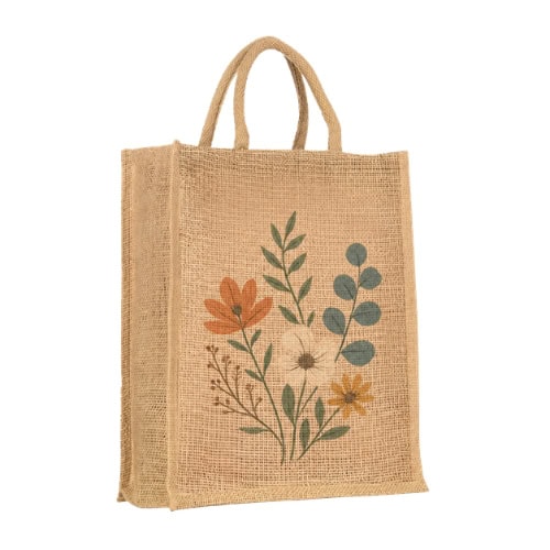 Sacs cabas en jute imprimés avec soufflets